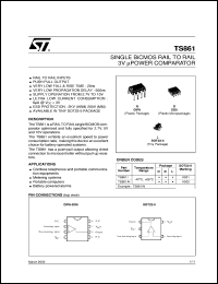 TS861AIN datasheet: SINGLE BICMOS RAIL TO RAIL 3V POWER COMPARATOR TS861AIN