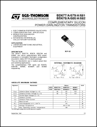 BD679A datasheet: COMPLEMENTARY SILICON POWER DARLINGTON TRANSISTORS BD679A