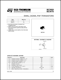 BCW70 datasheet: SMALL SIGNAL PNP TRANSISTORS BCW70