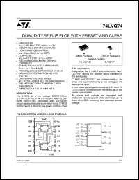 74LVQ74 datasheet: DUAL D-TYPE FLIP FLOP WITH PRESET AND CLEAR 74LVQ74