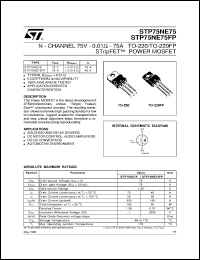 STP75NE75 datasheet: N-CHANNEL 75V - 0.01 OHM - 75A TO-220/TO-220FP STRIPFET POWER MOSFET STP75NE75