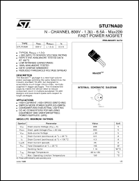 STU7NA80 datasheet: N-CHANNEL 800V - 1.3 OHM - 6.5A - MAX220 FAST POWER MOSFET STU7NA80