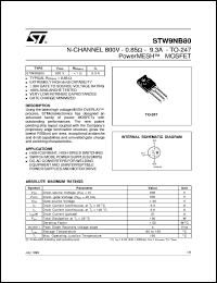 STW9NB80 datasheet: N-CHANNEL 900V - 0.85 OHM - 9.3A - TO-247 POWERMESH MOSFET STW9NB80