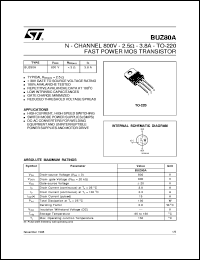 BUZ80A datasheet: N-CHANNEL 800V - 2.5 OHM - 3.8A - TO-220 FAST POWER MOS TRANSISTOR BUZ80A