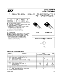 STW7NA90 datasheet: N-CHANNEL 900V - 1.05 OHM - 7A - TO-247/ISOWATT218 FAST POWER MOSFET STW7NA90