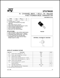STU7NA90 datasheet: N-CHANNEL 900 - 1.05 OHM - 7A - MAX220 FAST POWER MOS TRANSI STU7NA90