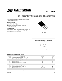 BUTW92 datasheet: HIGH CURRENT NPN SILICON TRANSISTOR BUTW92