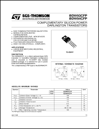 BDW93CFP datasheet: COMPLEMENTARY SILICON POWER DARLINGTON TRANSISTORS BDW93CFP