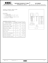 KN3903 datasheet: NPN transistor for general purpose applications and switching applications KN3903