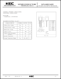 KN4403 datasheet: NPN transistor for general purpose applications and switching applications KN4403