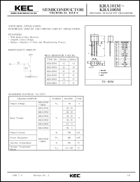 KRA102M datasheet: PNP transistor for switching applications, interface circuit and driver circuit applications. With buit-in bias resistors (10 kOm and 10 kOm) KRA102M