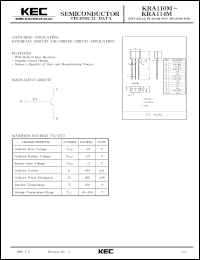 KRA111M datasheet: PNP transistor for switching applications, interface circuit and driver circuit applications. With buit-in bias 10 kOm resistor KRA111M