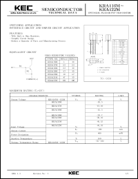 KRA119M datasheet: PNP transistor for switching applications, interface circuit and driver circuit applications. With buit-in bias resistors (4.7 and 10 kOm) KRA119M