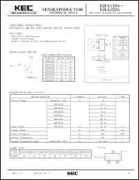 KRA116S datasheet: PNP transistor for switching applications, interface circuit and driver circuit applications. With buit-in bias resistors (1 and 10 kOm) KRA116S