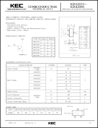 KRA225S datasheet: PNP transistor for high current switching applications, interface circuit and driver circuit applications. With buit-in bias resistors (1 and 10 kOm) KRA225S
