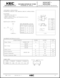 KRA307 datasheet: PNP transistor for switching applications, interface circuit and driver circuit applications. With buit-in bias resistors (10 and 47 kOm) KRA307