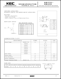 KRA317 datasheet: PNP transistor for switching applications, interface circuit and driver circuit applications. With buit-in bias resistors (2.2 and 2.2 kOm) KRA317