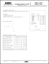 KRC113M datasheet: NPN transistor for switching applications, interface circuit and driver circuit applications. With buit-in 22 kOm bias resistor KRC113M