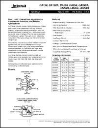 CA158 datasheet: Dual, 1MHz, Operational Amplifiers for Commercial Industrial, and Military Applications CA158