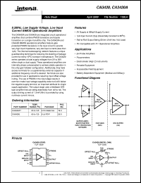 CA3420 datasheet: 0.5MHz, Low Supply Voltage, Low Input Current BiMOS Operational Amplifiers CA3420