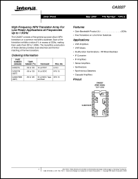 CA3227 datasheet: High-Frequency NPN Transistor Array For Low-Power Applications at Frequencies Up to 1.5GHz CA3227