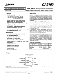 CA5160 datasheet: 4MHz, BiMOS Microprocessor Operational Amplifiers with MOSFET Input/CMOS Output FN1924.4 CA5160