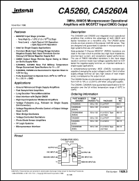 CA5260A datasheet: 3MHz, BiMOS Microprocessor Operational Amplifiers with MOSFET Input/CMOS Output CA5260A