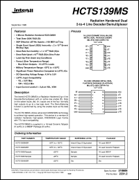 HCTS139MS datasheet: Radiation Hardened Dual 2-to-4 Line Decoder/Demultiplexer HCTS139MS