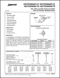 HGTH20N40C1D datasheet: 20A, 400V and 500V N-Channel IGBTs with Anti-Parallel Ultrafast Diodes HGTH20N40C1D