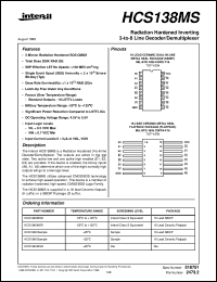 HCS138MS datasheet: Radiation Hardened Inverting 3-to-8 Line Decoder/Demultiplexer HCS138MS