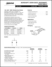 MUR3040PT datasheet: 15A, 400V - 600V Ultrafast Dual Diodes MUR3040PT