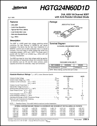 HGTG24N60D1D datasheet: 24A, 600V N-Channel IGBT with Anti-Parallel Ultrafast Diode HGTG24N60D1D