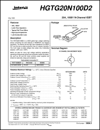 HGTG20N100D2 datasheet: 20A, 1000V N-Channel IGBT HGTG20N100D2