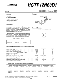 HGTP12N60D1 datasheet: 12A, 600V N-Channel IGBT HGTP12N60D1