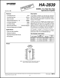 HA-2839 datasheet: 600 MHz, Very High Slew Rate Operational Amplifier HA-2839