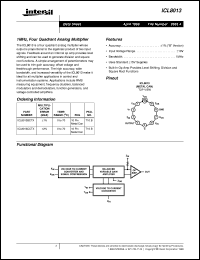 ICL8013 datasheet: 1MHz, Four Quadrant Analog Multiplier ICL8013