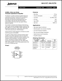 HA-5127 datasheet: 8.5MHz, Ultra-Low Noise Precision Operational Amplifier HA-5127