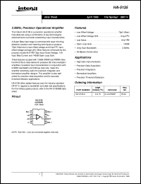 HA-5135 datasheet: 2.5MHz, Precision Operational Amplifier HA-5135