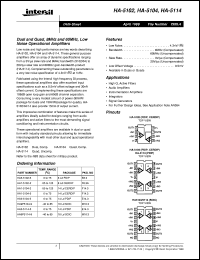 HA-5102 datasheet: Dual and Quad, 8MHz and 60MHz, Low Noise Operational Amplifiers HA-5102