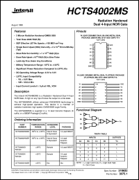 HCTS4002MS datasheet: Radiation Hardened Dual 4-Input NOR Gate HCTS4002MS