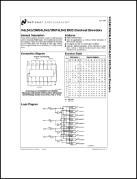 DM54LS42J/883 datasheet: BCD to Decimal Decoder DM54LS42J/883
