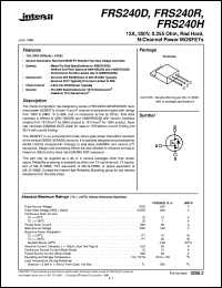 FRS240R datasheet: 12A, 200V, 0.255 Ohm, Rad Hard, N-Channel Power MOSFETs FRS240R