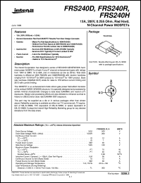 FRS240H datasheet: 12A, 200V, 0.255 Ohm, Rad Hard, N-Channel Power MOSFETs FRS240H