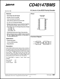 CD40147BMS datasheet: Radiation Hardened 10 Line to 4 Line BCD Priority Encoder CD40147BMS