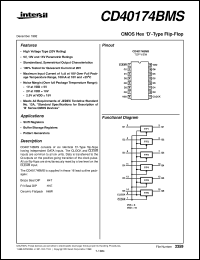 CD40174BMS datasheet: Radiation Hardened CMOS Hex `D-Type Flip-Flop CD40174BMS