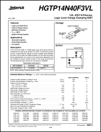 HGTP14N40F3VL datasheet: 14A, 400V N-Channel, Voltage Clamping IGBT HGTP14N40F3VL