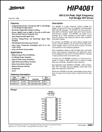 HIP4081 datasheet: 80V/2.5A Peak, High Frequency Full Bridge FET Driver HIP4081