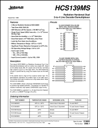 HCS139MS datasheet: Radiation Hardened Dual 2-to-4 Line Decoder/Demultiplexer HCS139MS