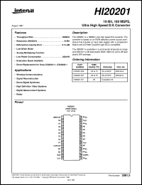 HI20201 datasheet: 10-Bit, 160 MSPS, Ultra High Speed D/A Converter HI20201