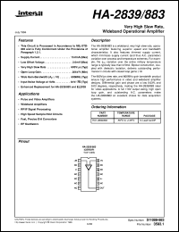 HA-2839/883 datasheet: Very High Slew Rate, Wideband Operational Amplifier HA-2839/883
